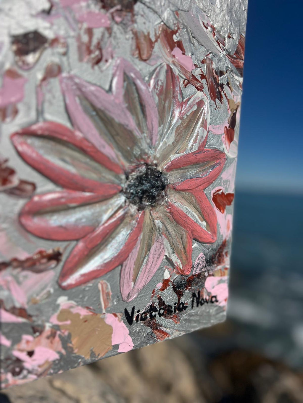 Tableau Abstract flowers pink
