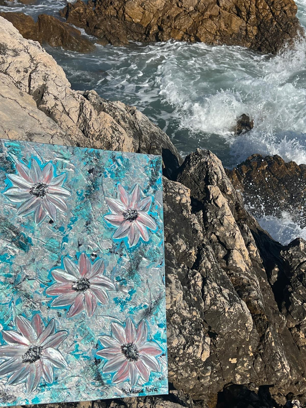 Tableau abstract flowers blue
