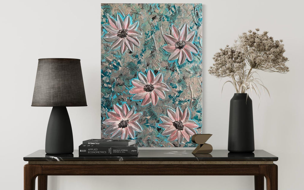 Tableau abstract flowers blue