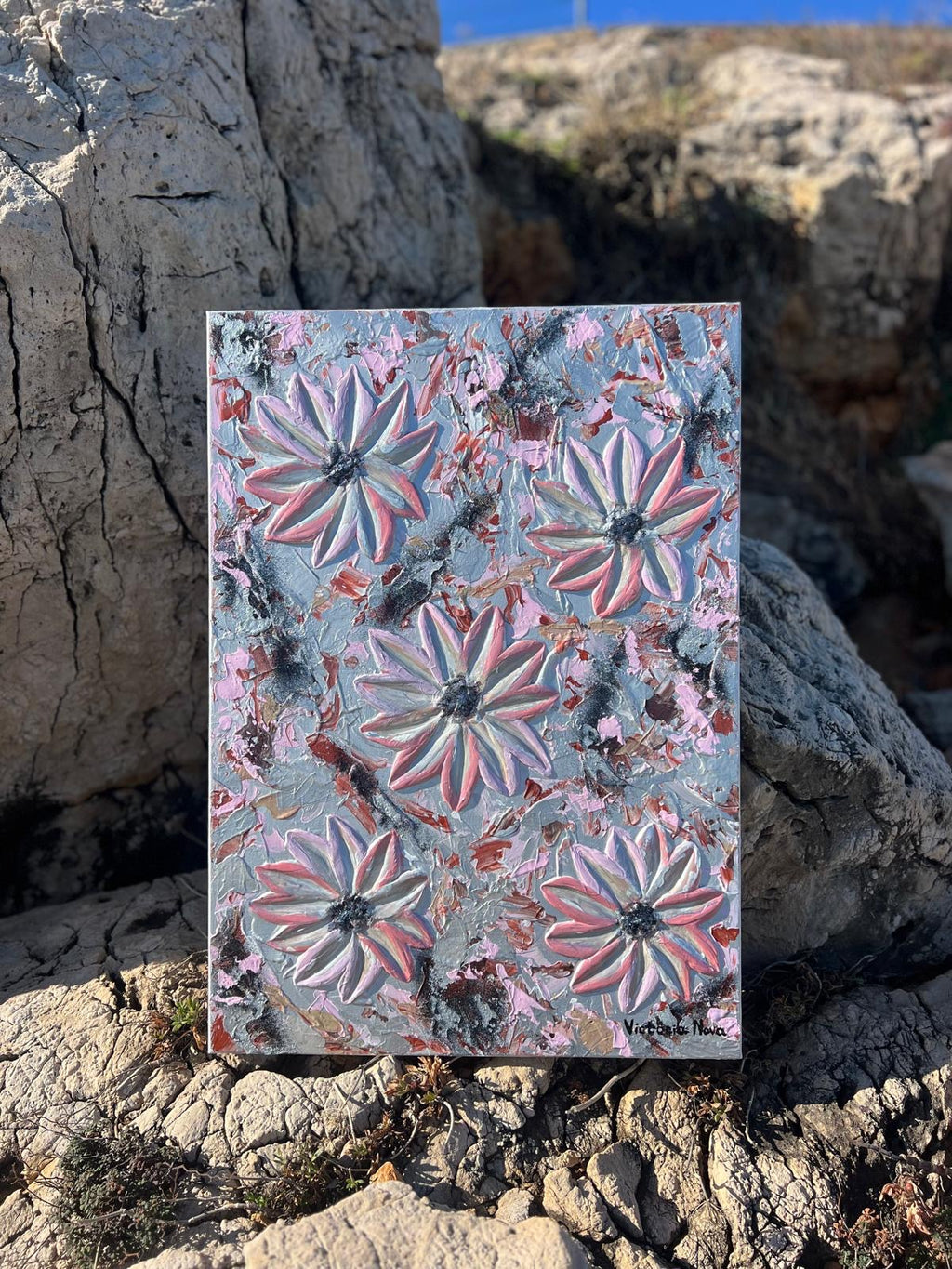 Tableau Abstract flowers pink