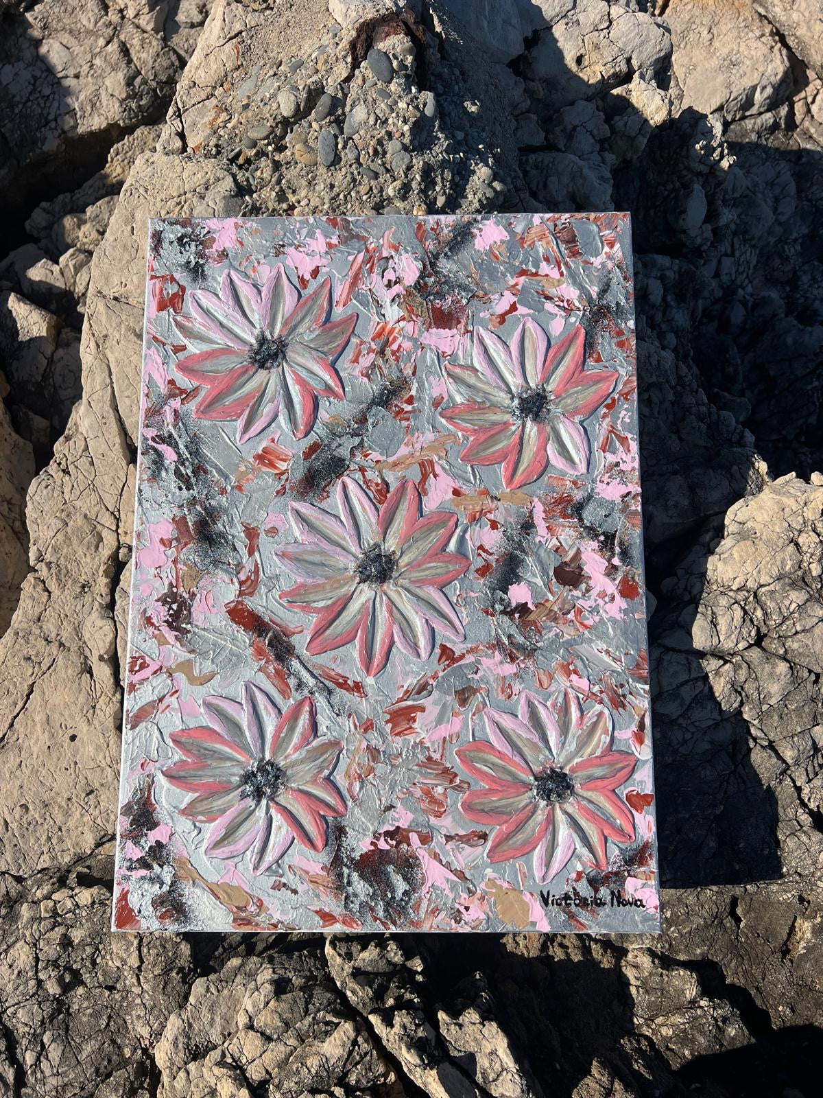 Tableau Abstract flowers pink