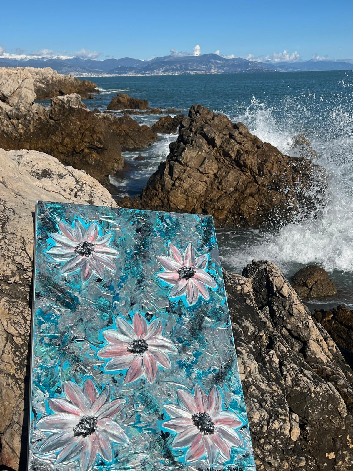 Tableau abstract flowers blue