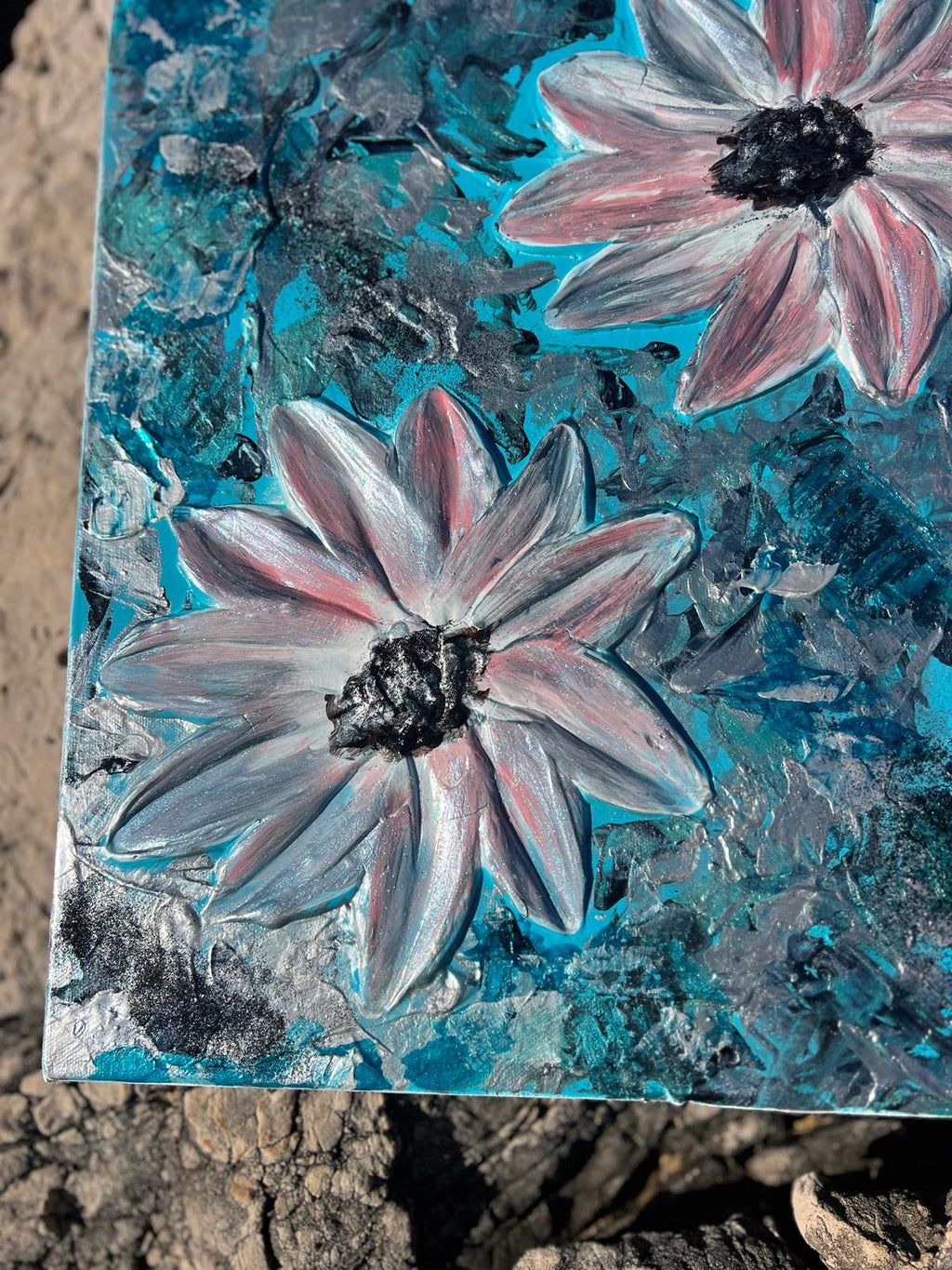 Tableau abstract flowers blue