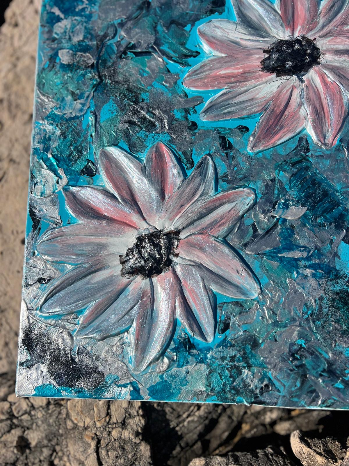 Tableau abstract flowers blue