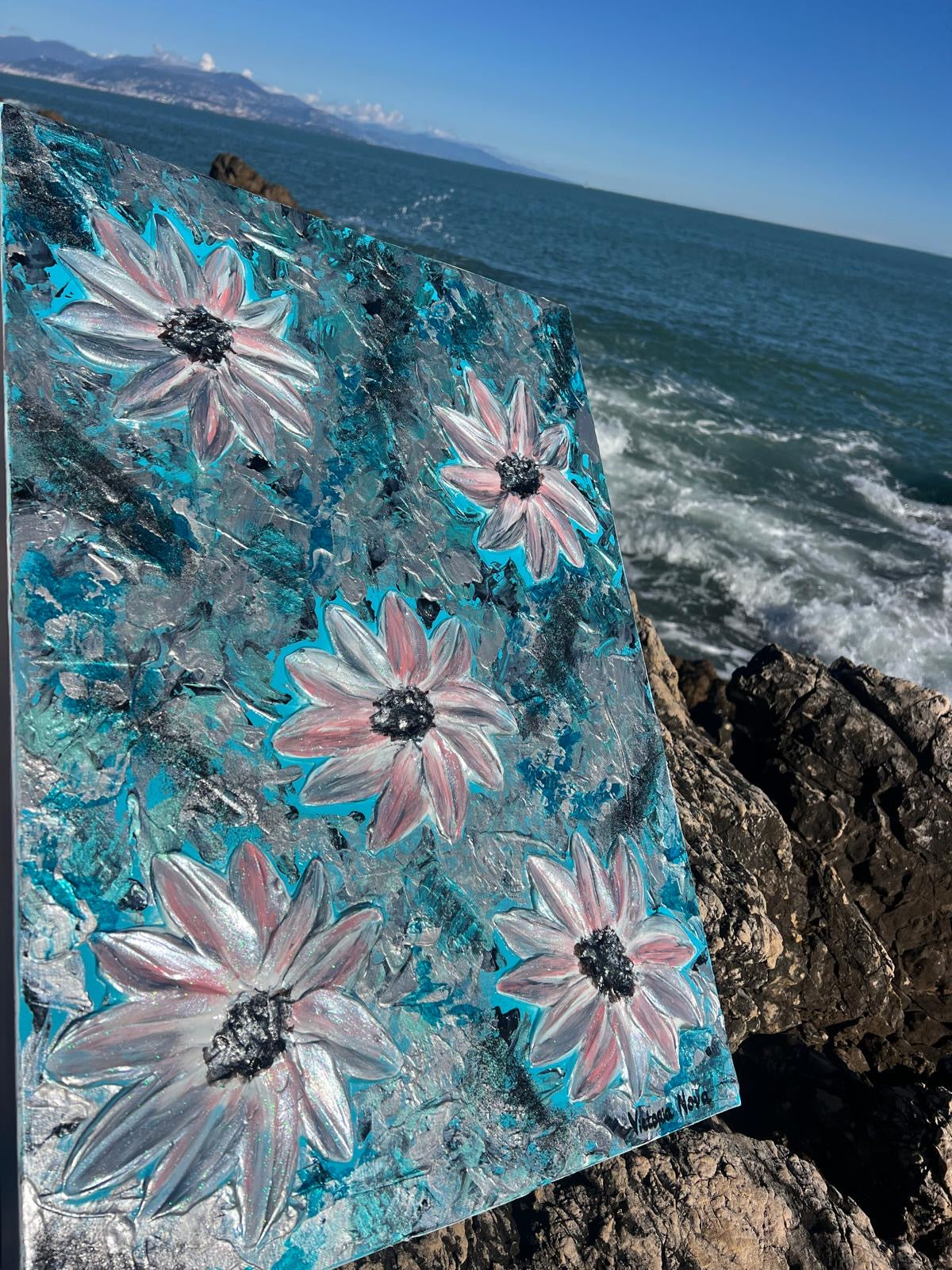 Tableau abstract flowers blue