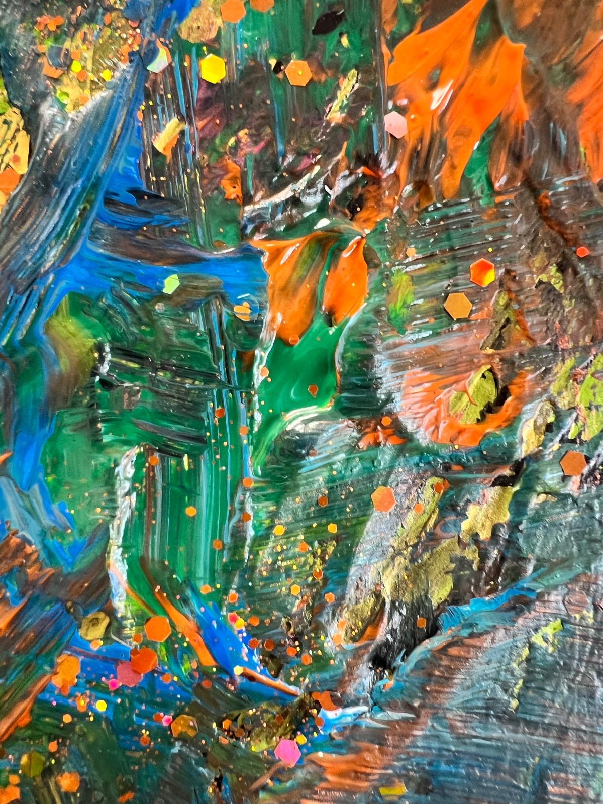 Tableau Abstrait Vert et Orange